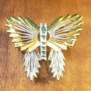 Vintage Gold & Silver Open Fret Butterfly Brooch Pin Pendant 1.75"x1.5"